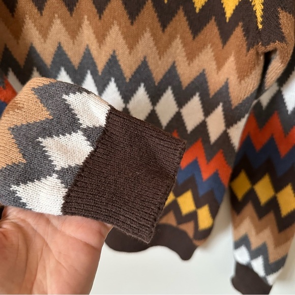 Minnie Rose Multicolor Crewneck Chevron Intarsia Sweater Cotton Blend Size XS - Picture 4 of 7